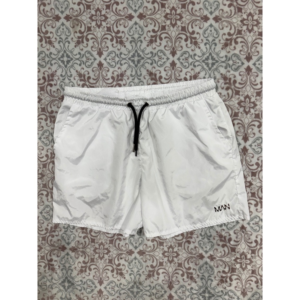 Boohoo MAN Mens White Swim Shorts Trunks Mesh Lined Drawstring Size Large